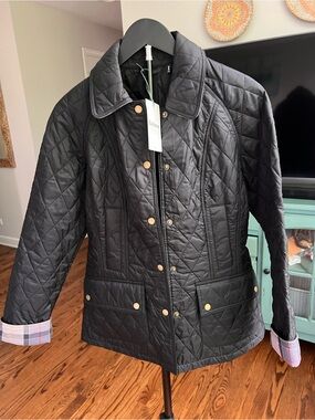 NWT Barbour Black Quilted Button-Front Puffer Jacket